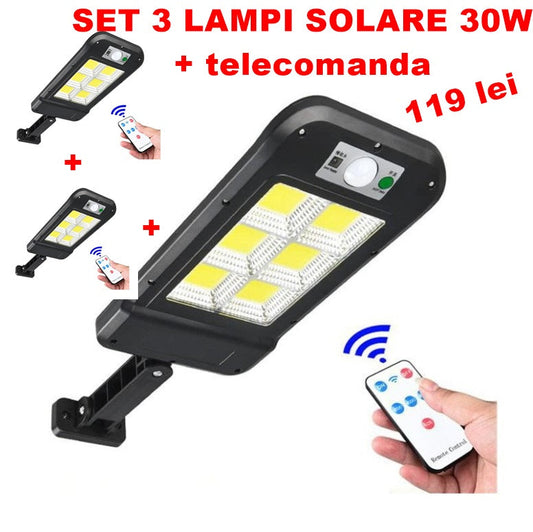 PACHET 3x LAMPA STRADALA cu INCARCARE SOLARA 30W