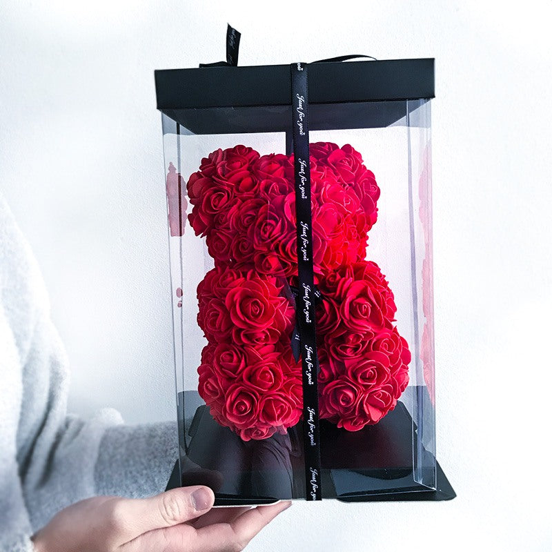 URSULET DE TRANDAFIRI DIN SPUMA, IN CUTIE - 25 CM